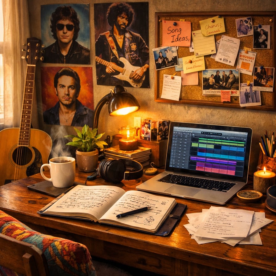 Songwriting Haven with Guitar and Coffee Cup-1